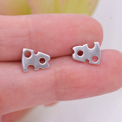 Swiss Cheese Stud Earrings in Sterling Silver,  Silver, Gold or Rose Gold, Cute Fun Quirky  Jewellery, Jewelry Gift for Her