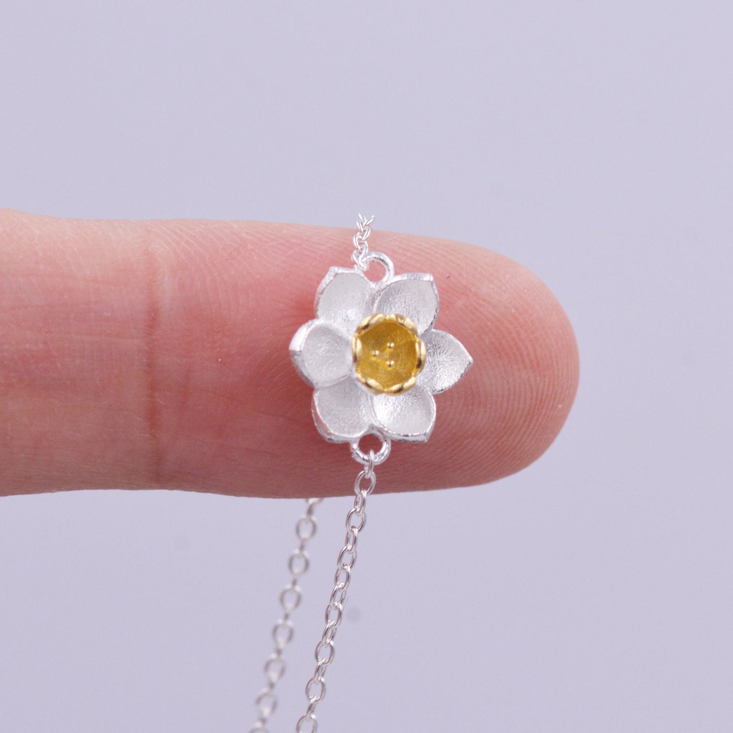 Delicate Daffodil Bracelet in Sterling Silver, Nature Inspired Flower Jewellery,  Minimalist, Simple and Tiny