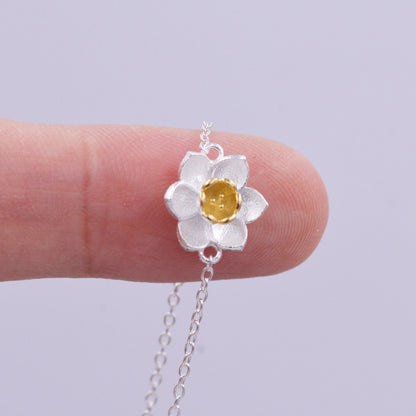 Delicate Daffodil Bracelet in Sterling Silver, Nature Inspired Flower Jewellery,  Minimalist, Simple and Tiny