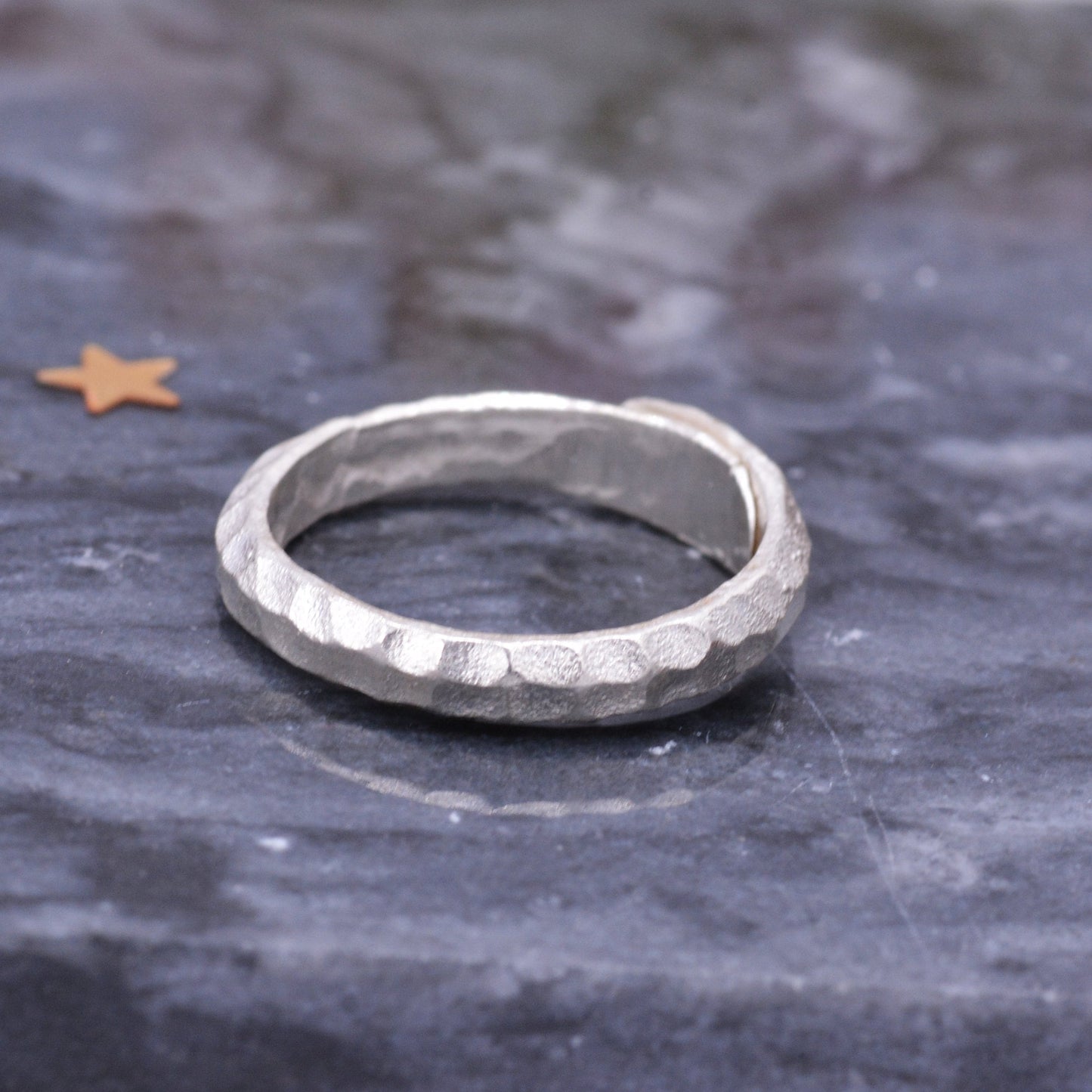 Sterling Silver Hammered Ring Band, Minimalist Organic Shape Ring , Adjustable Size