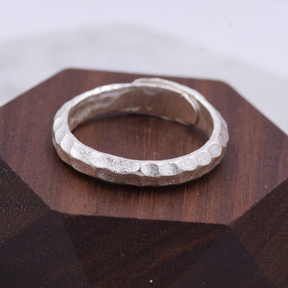 Sterling Silver Hammered Ring Band, Minimalist Organic Shape Ring , Adjustable Size