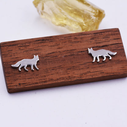 Tiny Fox Stud Earrings in Sterling Silver, Cute Fun Quirky, Silver Gold or Rose Gold, Gift for Her, Animal Lover, Nature Inspired