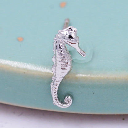 Little Seahorse Fish Stud Earrings in Sterling Silver, Cute Fun Quirky Animal Jewellery, Gift for Her, Animal Lover, Nature Inspired