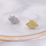 Sterling Silver Blue Opal Evil Eye Stud Earrings, Gold and Silver, Cute and Quirky Jewellery
