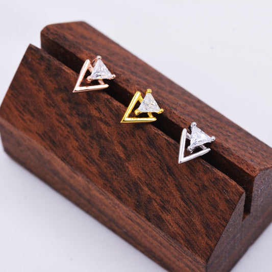 Tiny Double Triangle Arrow Arrowhead Stud Earrings, Rose Gold, Gold or Silver, Chevron Geometric Minimalist Design