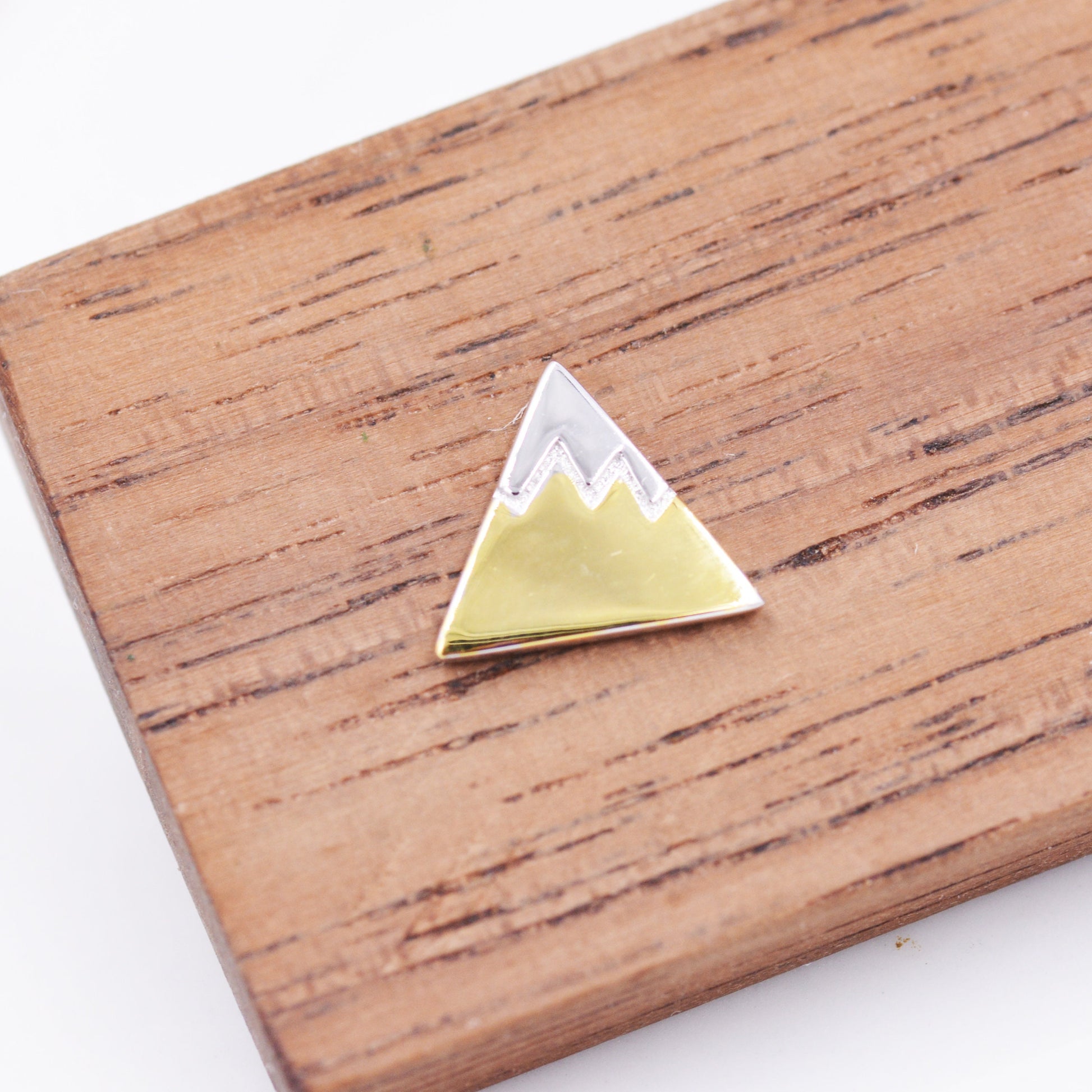 Sterling Silver Fuji Mountain Stud Earrings with 18ct Gold Coating, Nature Inspired Snowy Mountain Earrings, Cute and Quirky