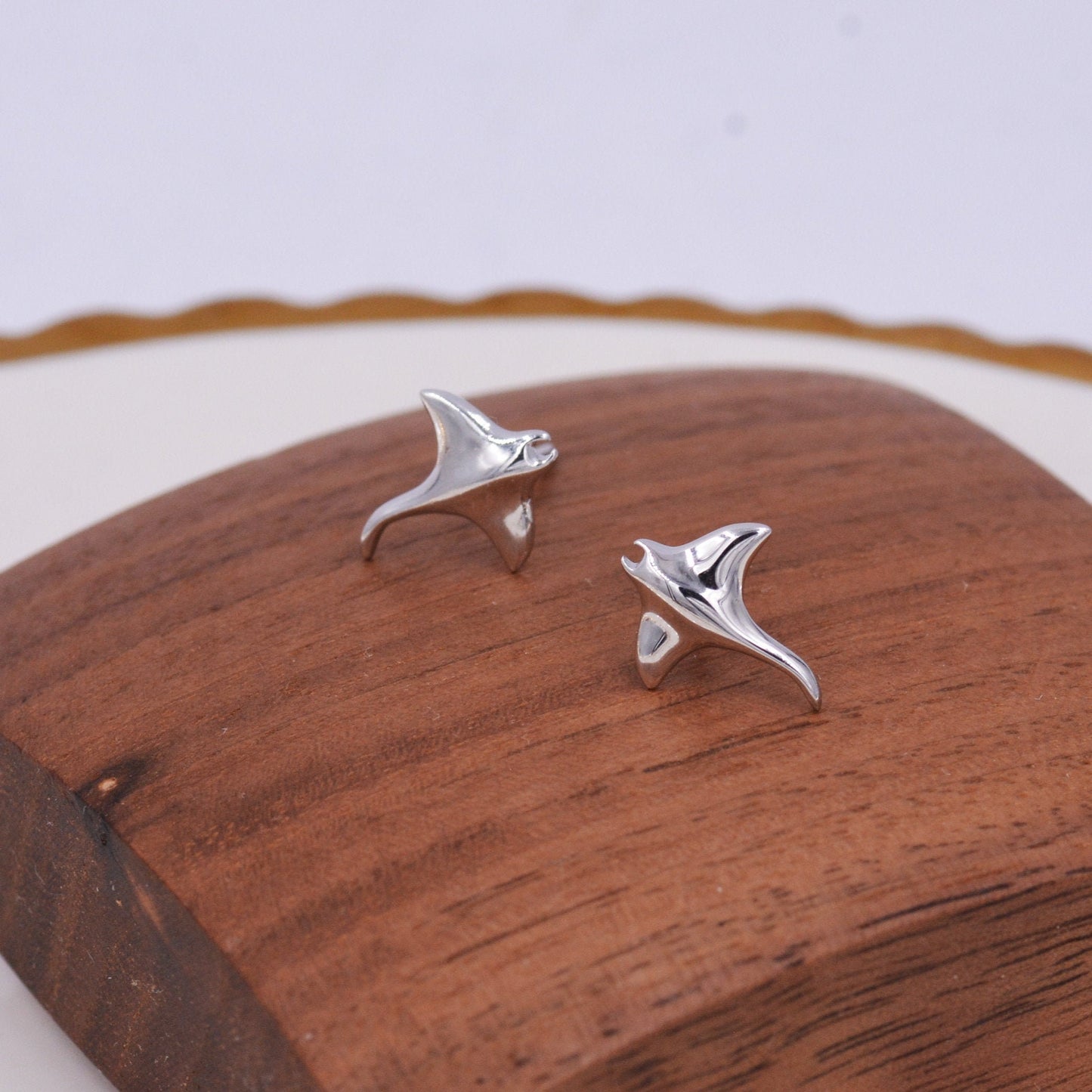 Sterling Silver Manta Ray Stud Earrings, Ocean Creature Fish Earrings, Cute and Quirky