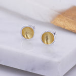 Heart of Gold Little Cup Stud Earrings in Sterling Silver - Geometric Circle Dot Minimalist Design - Plated with 18ct Gold