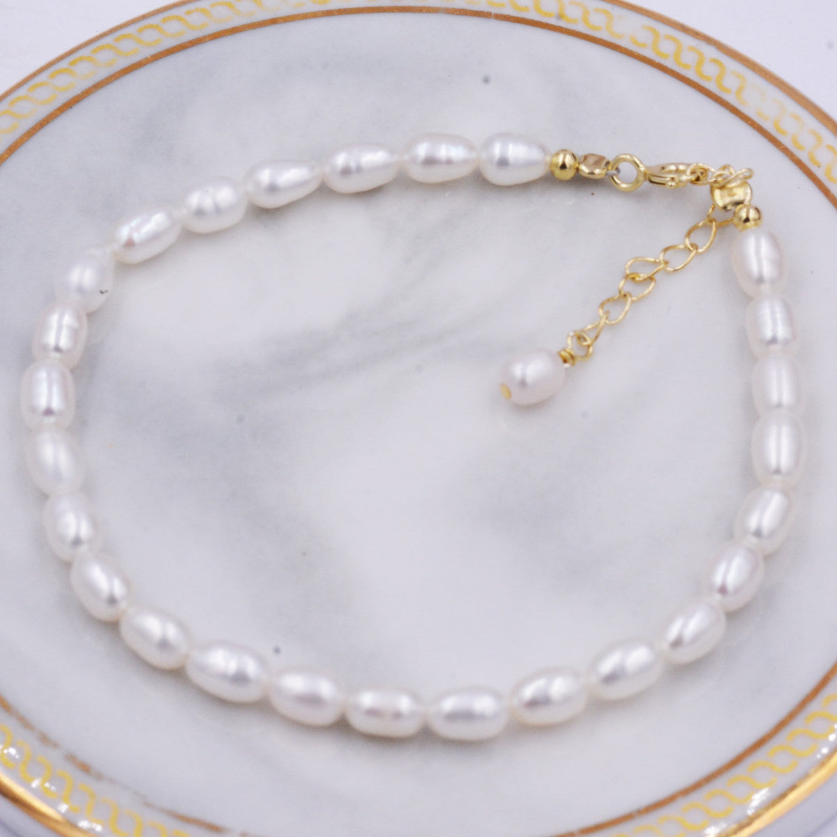 7mm Baroque Pearl Beaded Bracelet with Pearl Drop Clasp