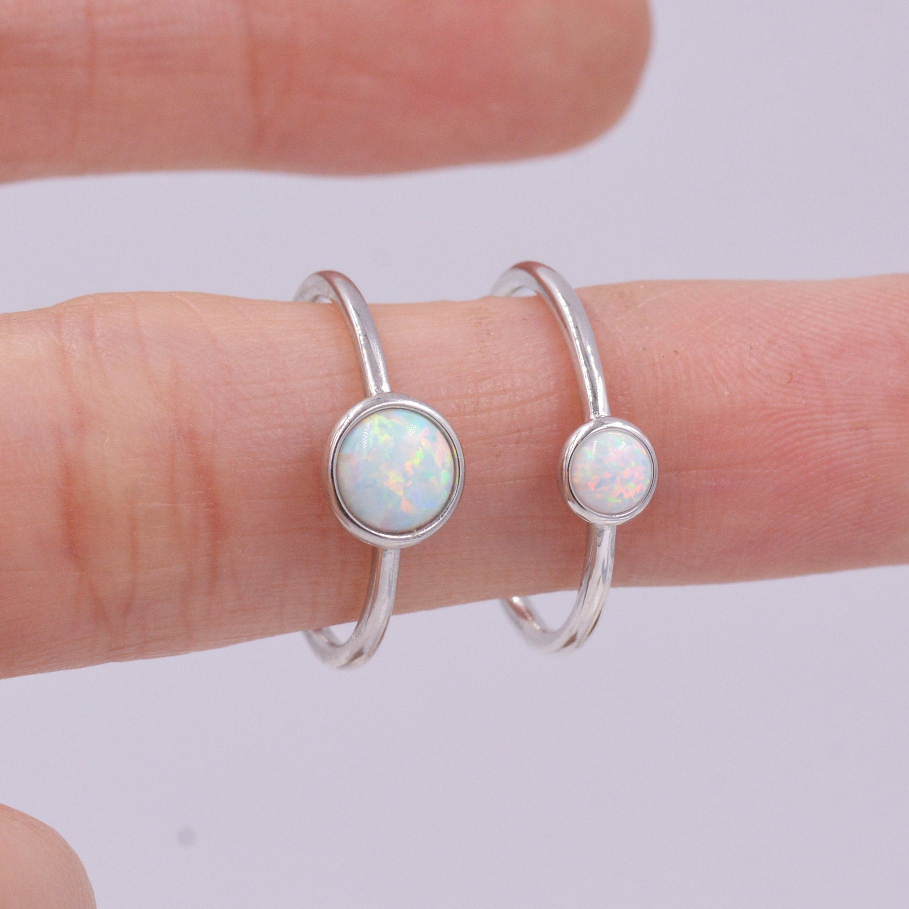 Sterling Silver Opal Ring, US Size 5 6 7 8, Skinny Stacking Ring, White Opal, Midi Ring, Minimalist Geometric Ring