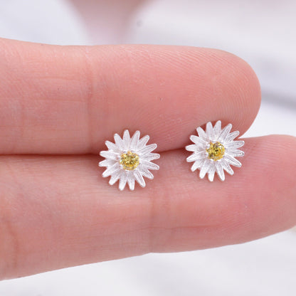 Citrine Daisy Flower Blossom Stud Earrings in Sterling SIlver , Dainty and Delicate, Cute and Quirky Jewellery