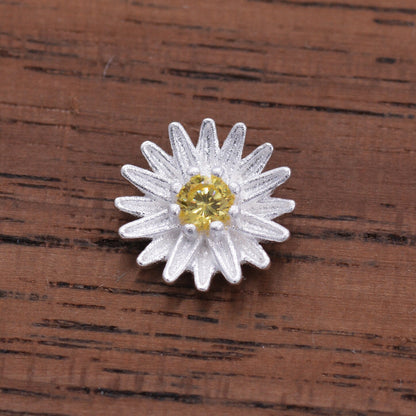 Citrine Daisy Flower Blossom Stud Earrings in Sterling SIlver , Dainty and Delicate, Cute and Quirky Jewellery