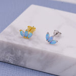 Sterling Silver Blue Opal Marquise Cluster Stud Earrings, Marquise Fan Stud, Opal Crown Stud, Gold or Silver, Minimalist Geometric Design