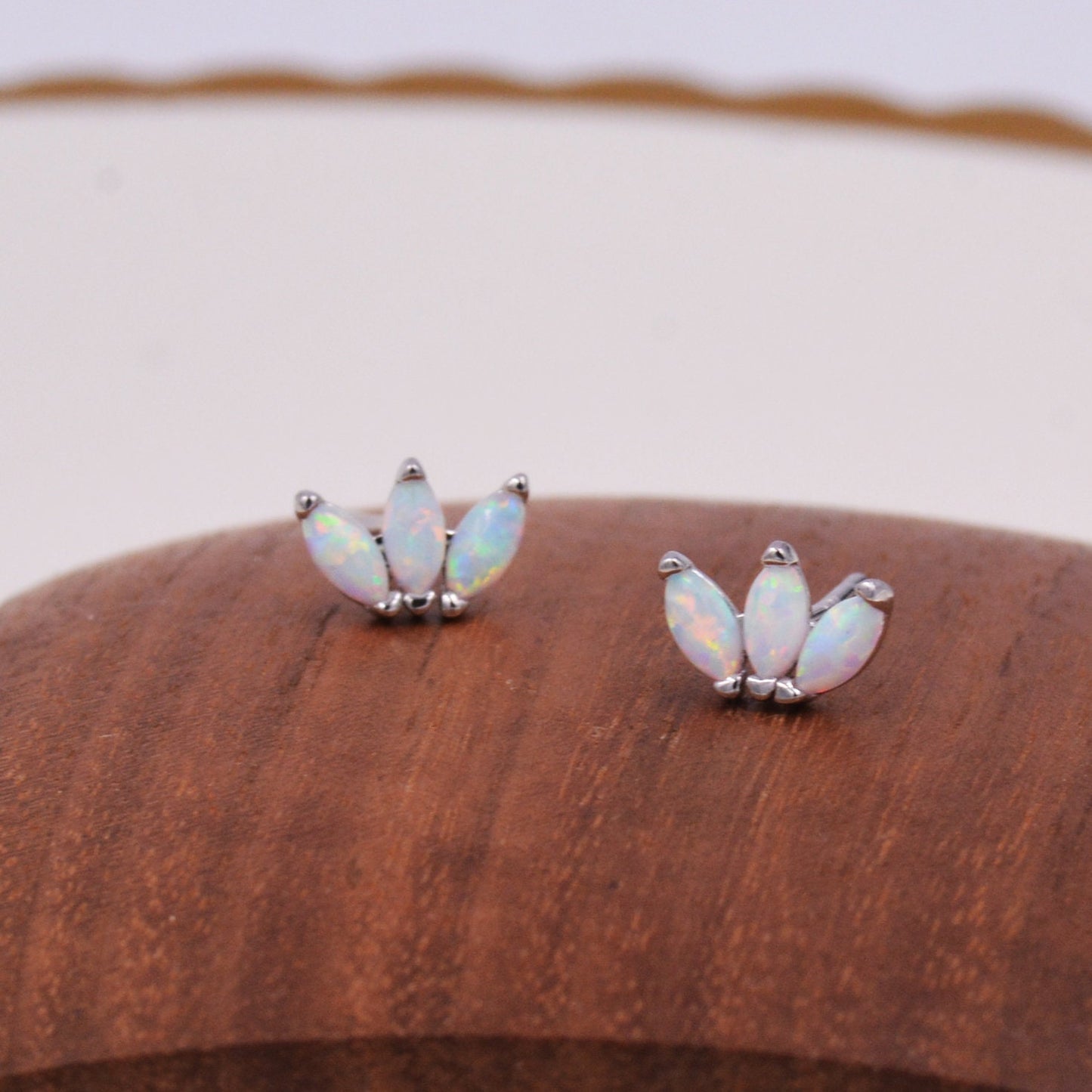 Sterling Silver White Opal Marquise Cluster Screw Back Earrings, Marquise Fan Stud, Opal Crown Stud, Gold or Silver, Minimalist
