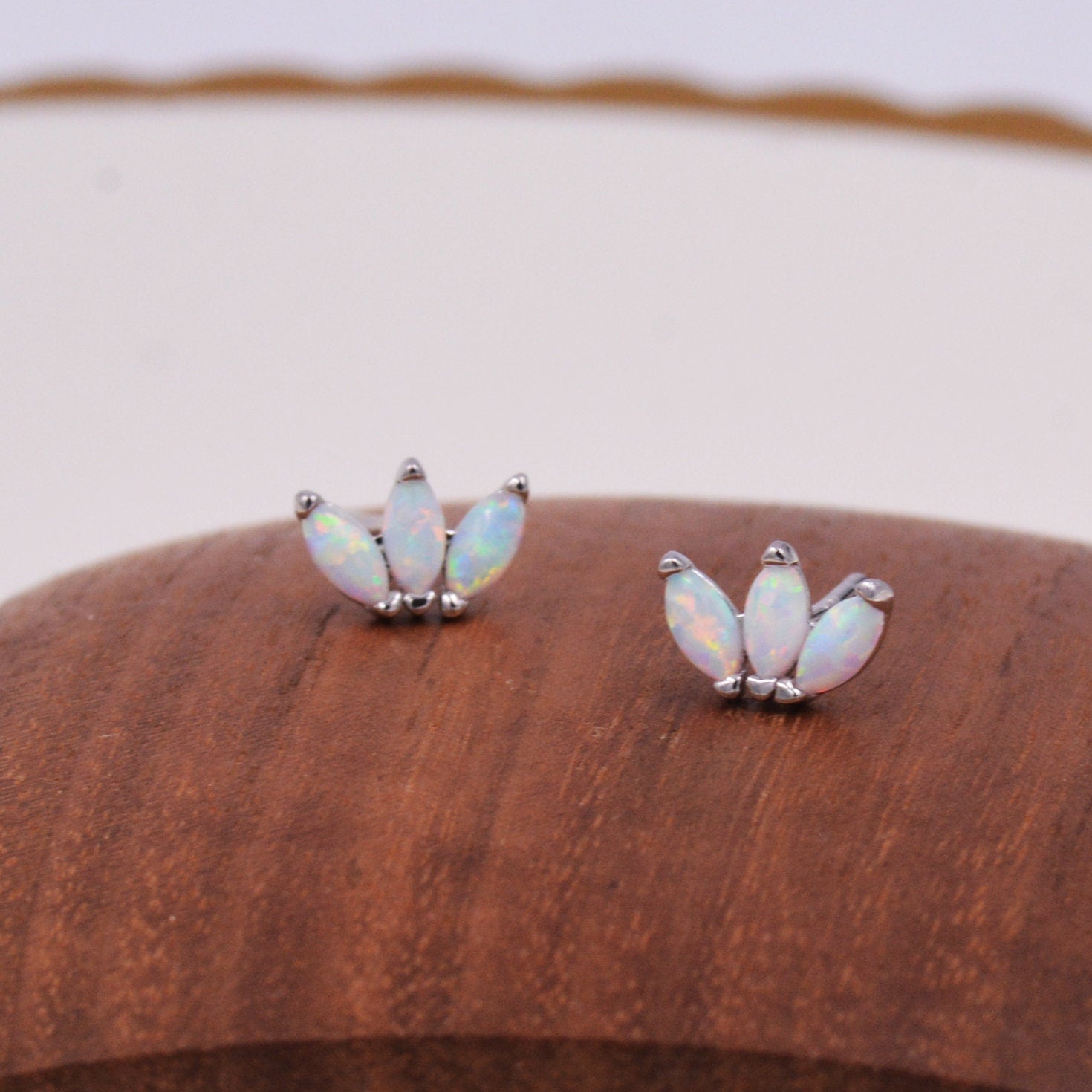 Sterling Silver White Opal Marquise Cluster Screw Back Earrings, Marquise Fan Stud, Opal Crown Stud, Gold or Silver, Minimalist