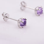 Natural Amethyst Tiny Stud Earrings in Sterling Silver, Rose Cut Amethyst, Gold or Silver, Genuine Gemstone, Minimalist Geometric Design
