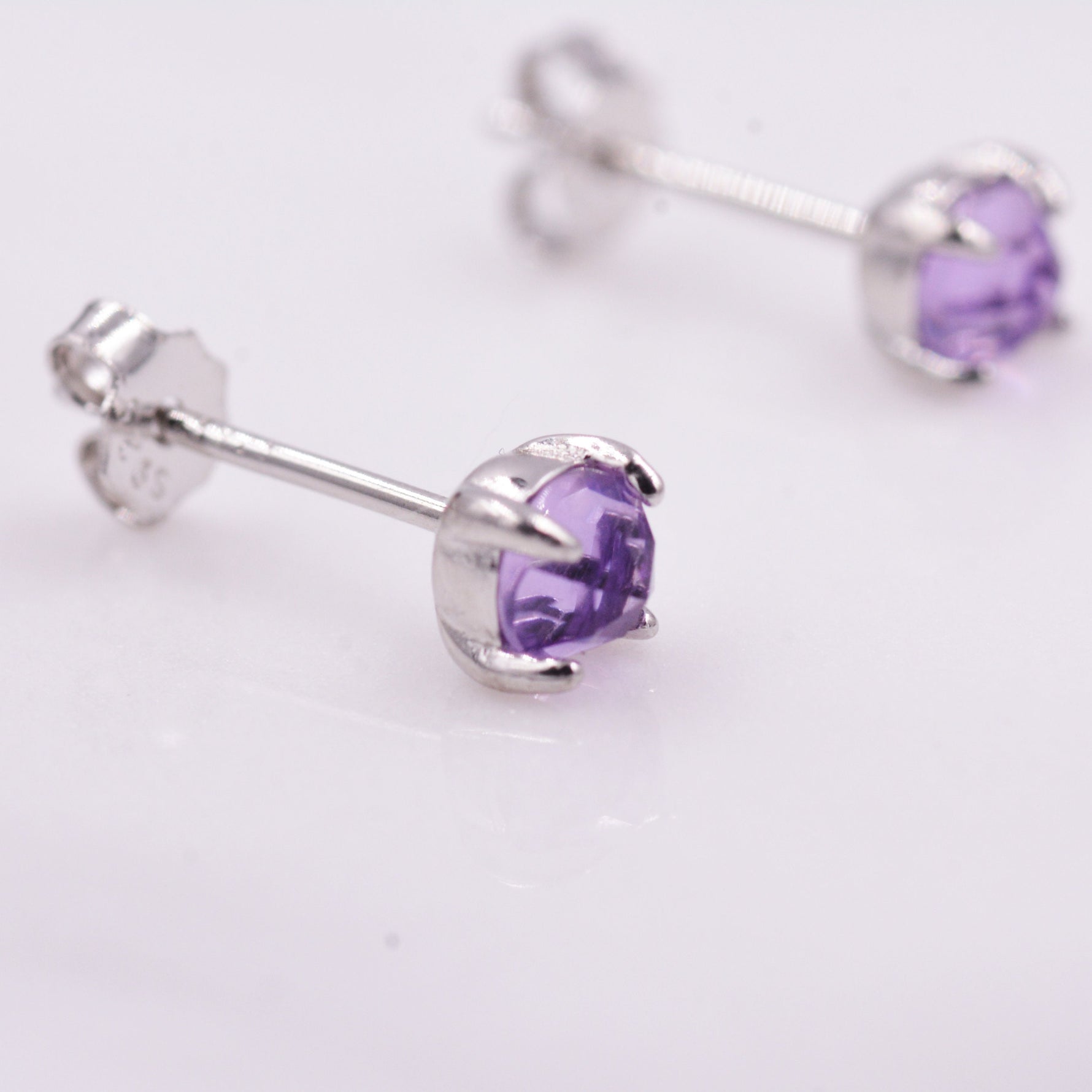 Natural Amethyst Tiny Stud Earrings in Sterling Silver, Rose Cut Amethyst, Gold or Silver, Genuine Gemstone, Minimalist Geometric Design