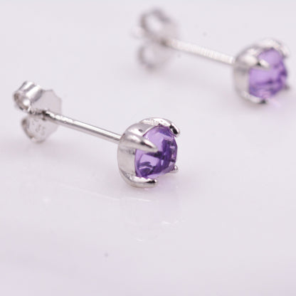 Natural Amethyst Tiny Stud Earrings in Sterling Silver, Rose Cut Amethyst, Gold or Silver, Genuine Gemstone, Minimalist Geometric Design