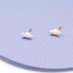 Sterling Silver Tiny White Opal Marquise Stud Earrings, Gold or Silver, Minimalist Geometric Design