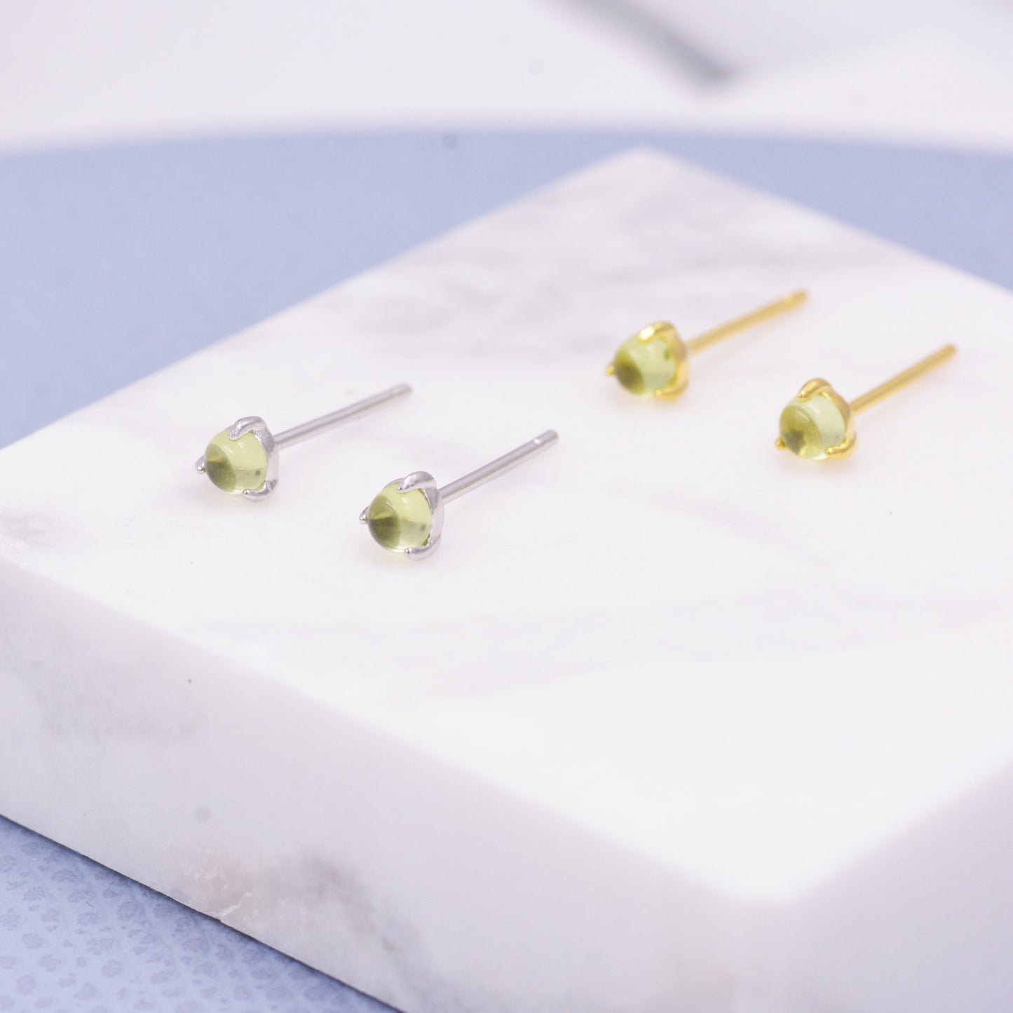 Genuine Green Peridot 3mm Tiny Stud Earrings in Sterling Silver, Real Peridot Crystals Stud, Semi-precious Gemstone, Simple, Minimalist,