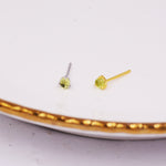 Genuine Green Peridot 3mm Tiny Stud Earrings in Sterling Silver, Real Peridot Crystals Stud, Semi-precious Gemstone, Simple, Minimalist,