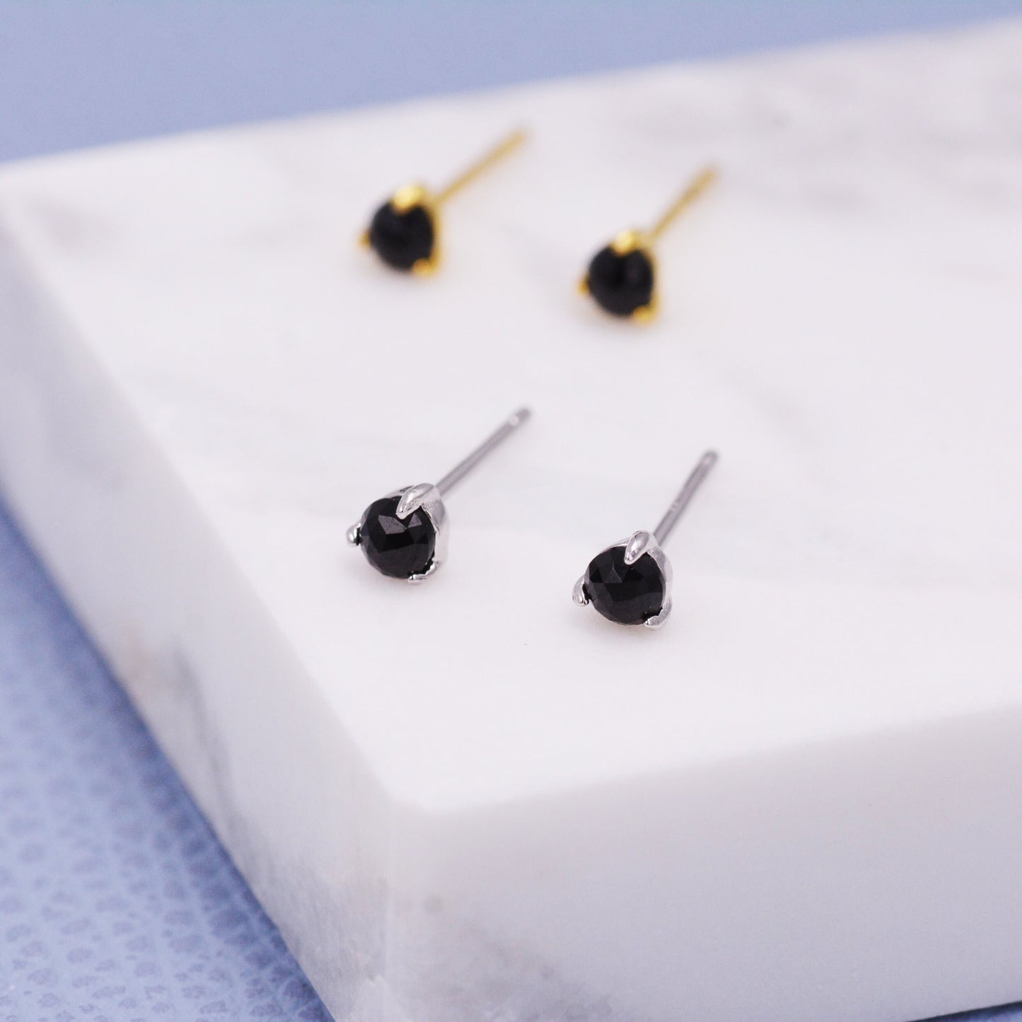 Genuine Black Spinel 3mm Tiny Stud Earrings in Sterling Silver, Rose Cut, Real Semi-precious Gemstone, Simple, Minimalist, Discreet