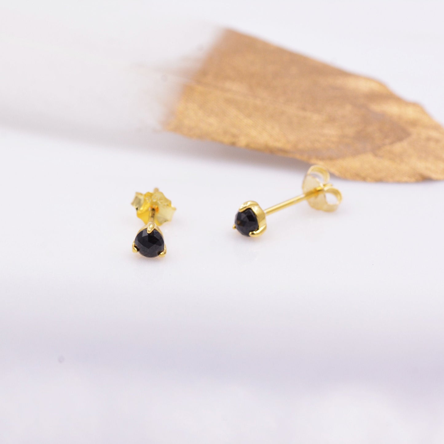 Genuine Black Spinel 3mm Tiny Stud Earrings in Sterling Silver, Rose Cut, Real Semi-precious Gemstone, Simple, Minimalist, Discreet