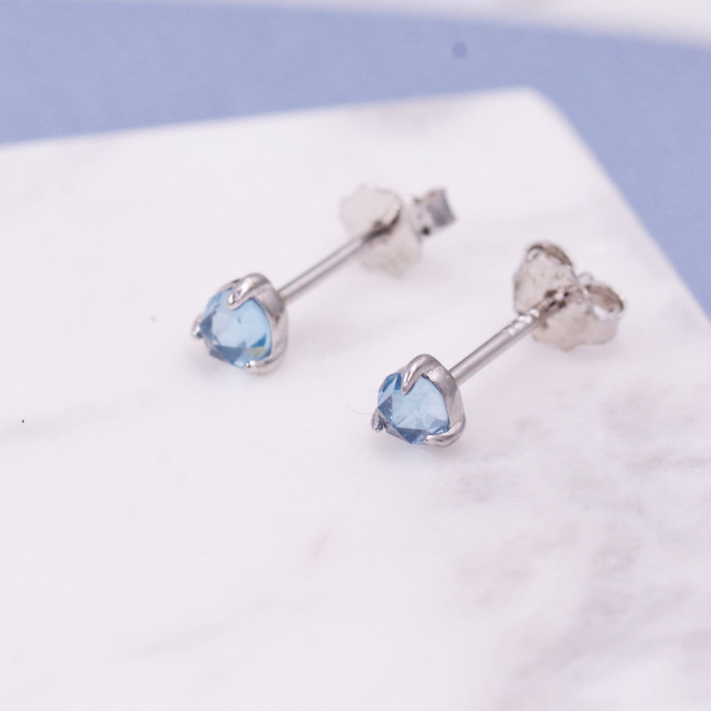 Genuine Blue Topaz 3mm Tiny Stud Earrings in Sterling Silver, Rose Cut Gemstone, Minimalist, Discreet