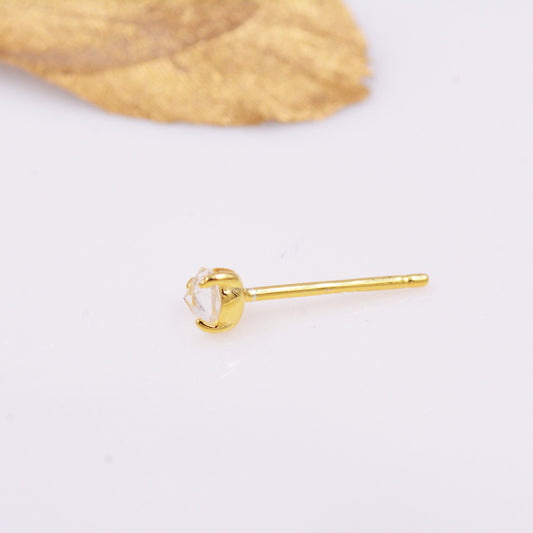 Genuine White Topaz 3mm Tiny Stud Earrings in Sterling Silver, Clear Topaz Crystals Stud, Rose Cut Gemstone, Minimalist, Discreet