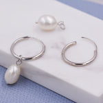 Genuine Baroque Pearl CZ Crystal Large Huggie Hoop Earrings in Sterling Silver, Gold or Silver, Hoop Earrings R99