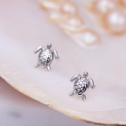 Sterling Silver Turtle Stud Earrings, Sea Turtle Earrings, Cute and Quirky