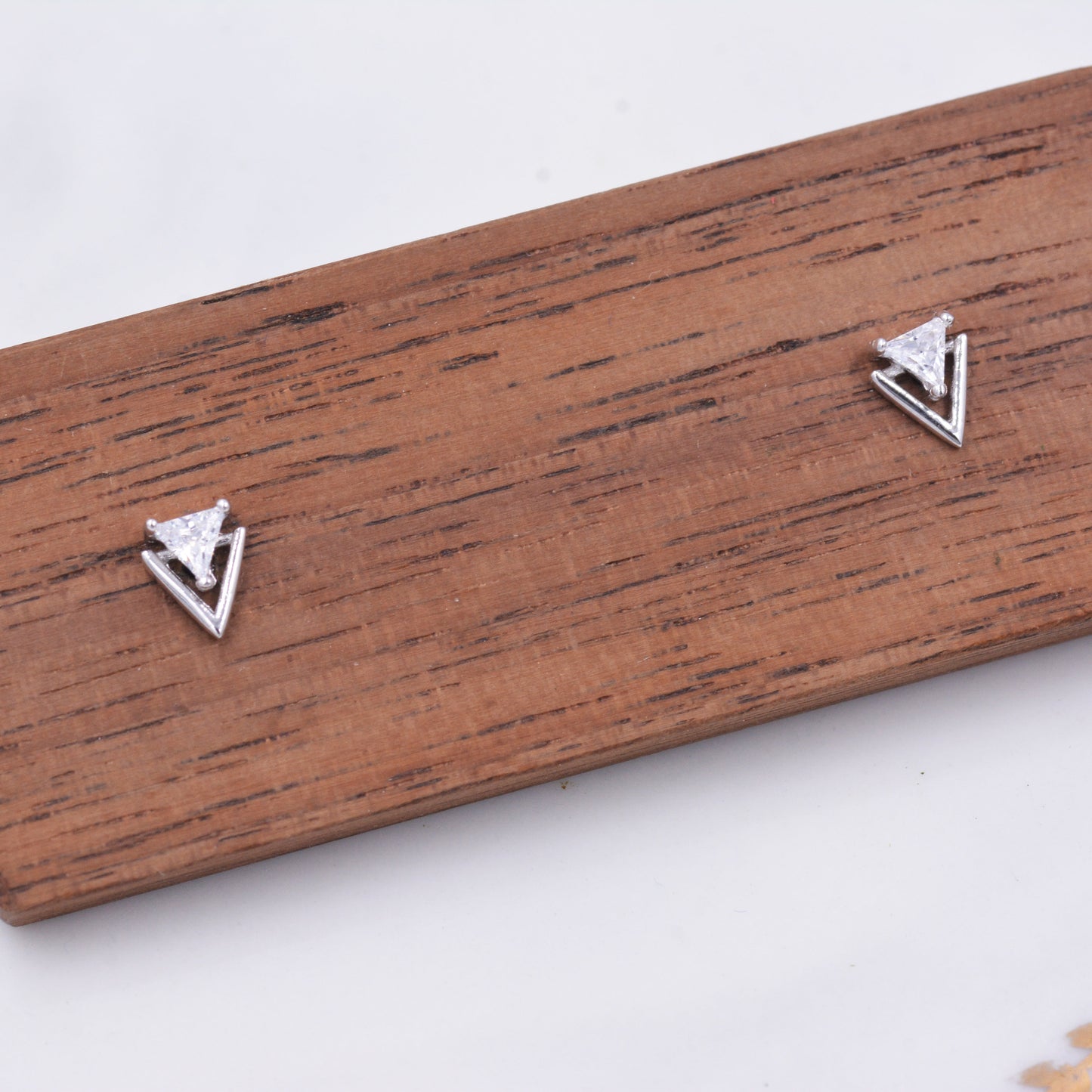 Tiny Double Triangle Arrow Arrowhead Stud Earrings, Rose Gold, Gold or Silver, Chevron Geometric Minimalist Design