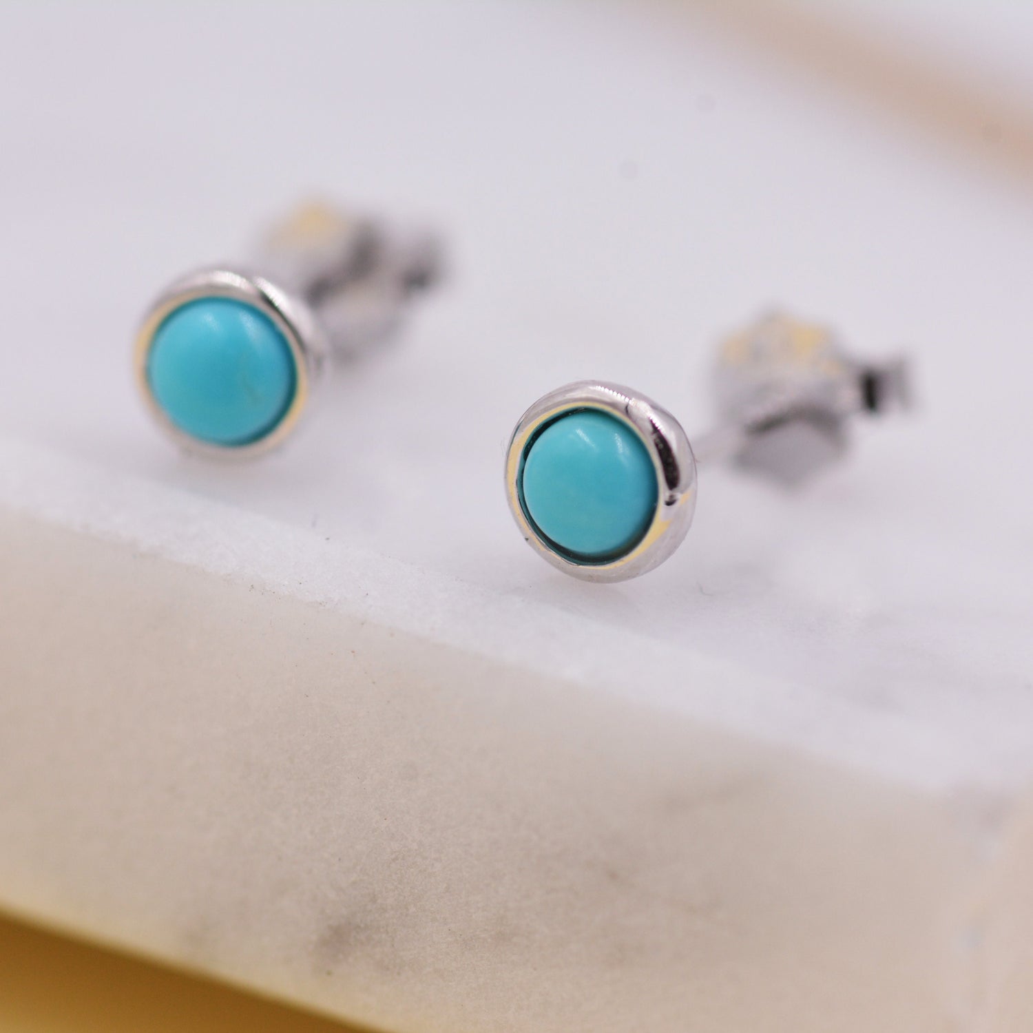 Sterling Silver Tiny Little Turquoise Stone Stud Earrings, 4mm Genuine Turquoise Stone, Semi-precious Jewellery