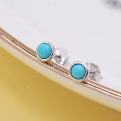 Sterling Silver Small Turquoise Stone Stud Earrings, 4mm Genuine Turquoise Stone, Semi-precious Jewellery