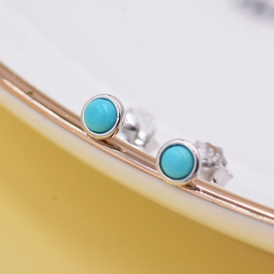 Sterling Silver Tiny Little Turquoise Stone Stud Earrings, 4mm Genuine Turquoise Stone, Semi-precious Jewellery