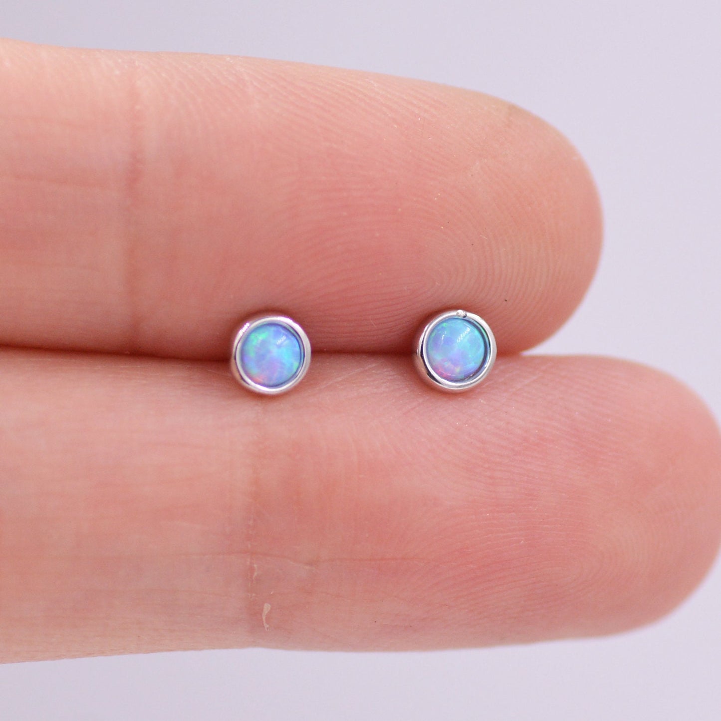 Sterling Silver Tiny Little Opal Stud Earrings, Blue or White, Gold or Silver, Semi-precious Jewellery