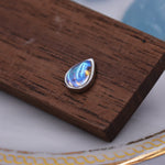 Sterling Silver Droplet Moonstone Stud Earrings, Mermaid Colour Earrings, Simulated Moonstone Glass Earrings, Minimalist