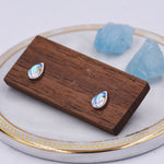 Sterling Silver Droplet Moonstone Stud Earrings, Mermaid Colour Earrings, Simulated Moonstone Glass Earrings, Minimalist