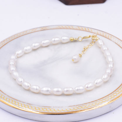 Sterling Silver Baroque Pearl Bracelet, 18ct Gold Coated, Genuine Fresh Water Pearls