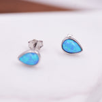 Opal Droplet Stud Earrings in Sterling Silver, Blue or White, Teardrop Opal, Pear Cut Opal Semi-precious Jewellery R99