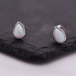 Opal Droplet Stud Earrings in Sterling Silver, Blue or White, Teardrop Opal, Pear Cut Opal Semi-precious Jewellery R99