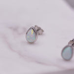 Opal Droplet Stud Earrings in Sterling Silver, Blue or White, Teardrop Opal, Pear Cut Opal Semi-precious Jewellery R99