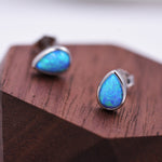 Opal Droplet Stud Earrings in Sterling Silver, Blue or White, Teardrop Opal, Pear Cut Opal Semi-precious Jewellery R99