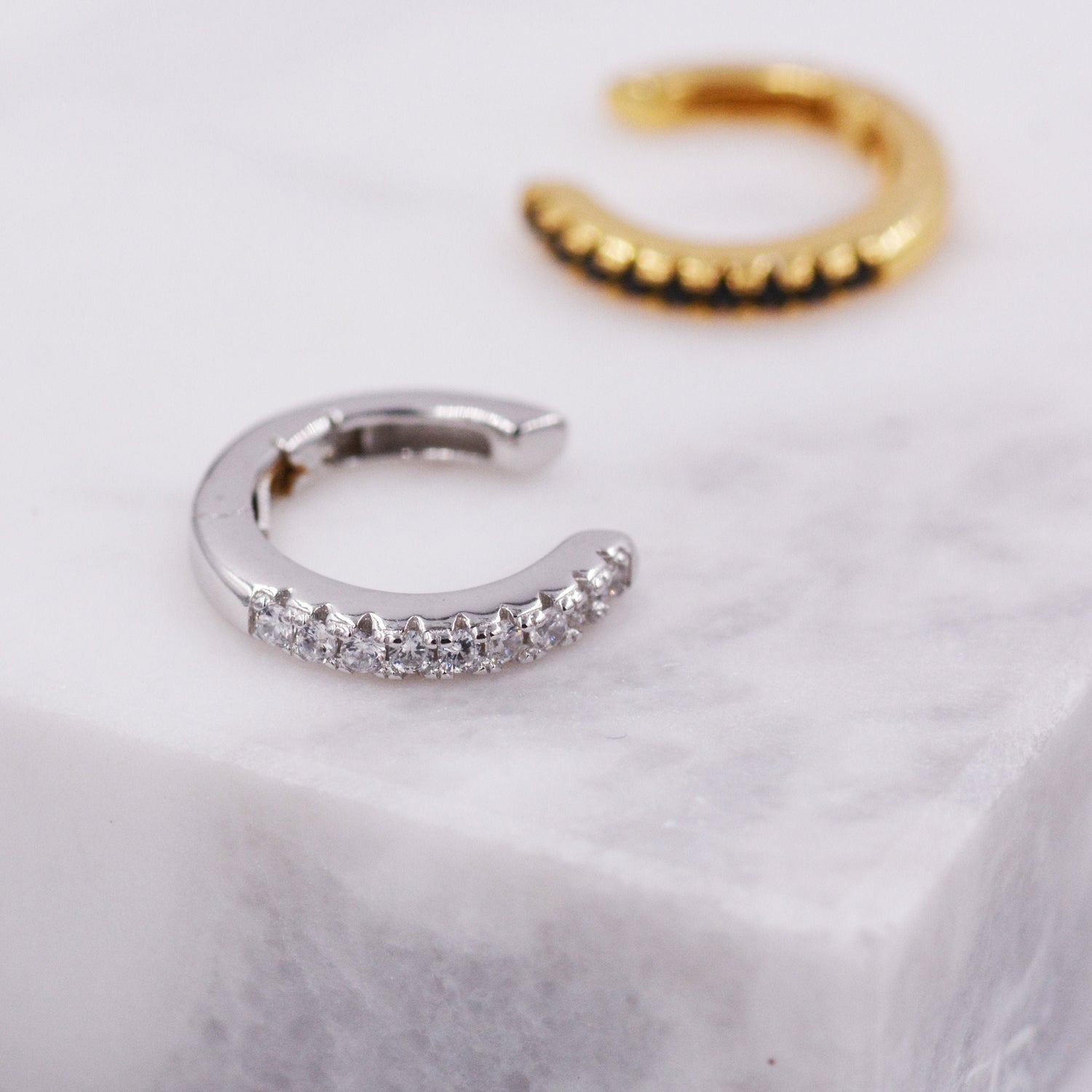 Sterling Silver Ear Cuff, Silver or Gold Finish, CZ Ear Cuff, Simple and Minimalist