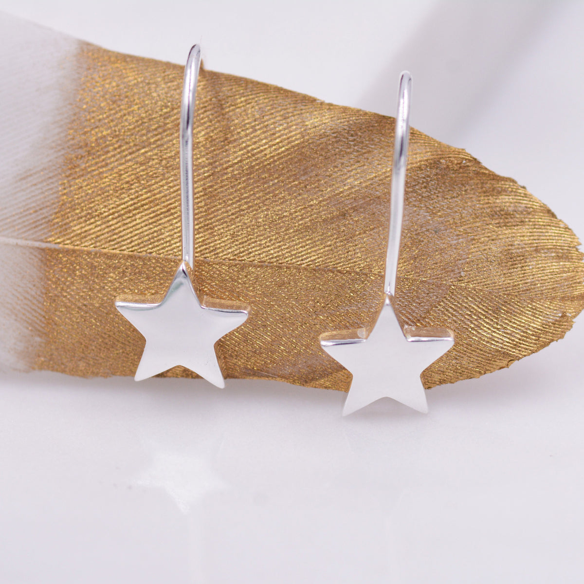 Sterling Silver Star Drop Earrings in Sterling Silver, Star Hook Earrings, Dangle Celestial Earrings