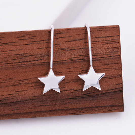 Sterling Silver Star Drop Earrings in Sterling Silver, Star Hook Earrings, Dangle Celestial Earrings