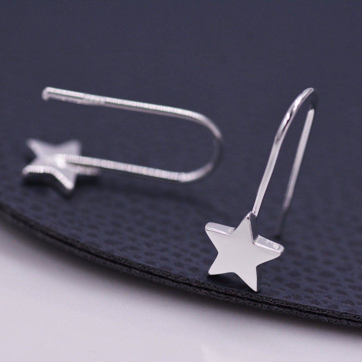 Sterling Silver Star Drop Earrings in Sterling Silver, Star Hook Earrings, Dangle Celestial Earrings