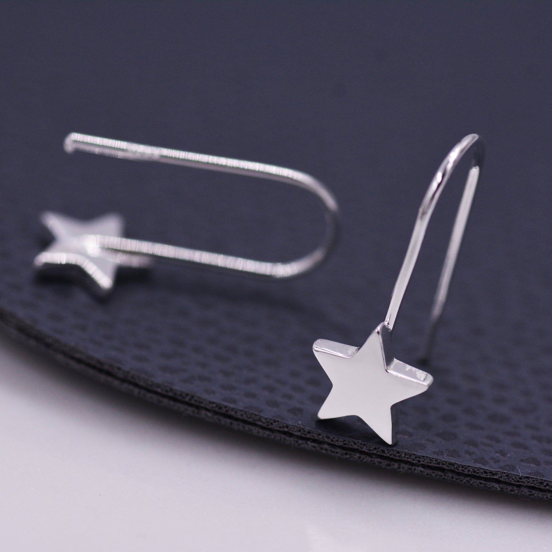 Sterling Silver Star Drop Earrings in Sterling Silver, Star Hook Earrings, Dangle Celestial Earrings