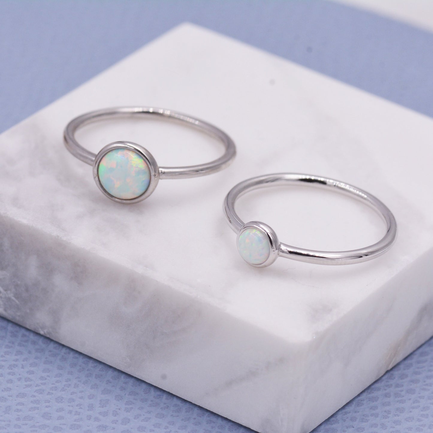 Sterling Silver Opal Ring, US Size 5 6 7 8, Skinny Stacking Ring, White Opal, Midi Ring, Minimalist Geometric Ring