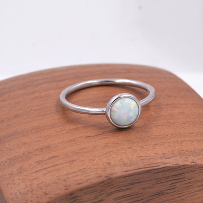 Sterling Silver Opal Ring, US Size 5 6 7 8, Skinny Stacking Ring, White Opal, Midi Ring, Minimalist Geometric Ring
